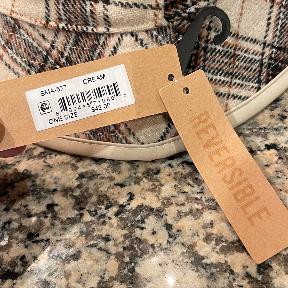 NWT Steve Madden OS Cream Women’s Beige Plaid Reversible Bucket Hat Gift Ret $42 - Picture 4 of 7